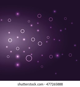 Violet background with glowing dots and circles.