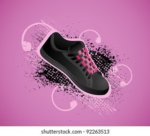 Violet background with gym shoes in style grunge