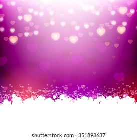 Violet background with hearts and text frame