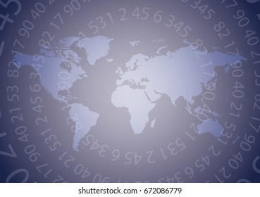 violet background with map of the world - vector with radial gradient and numbers. Eps in CMYK. Graphic illustration as template infographics and silhouette for travel theme