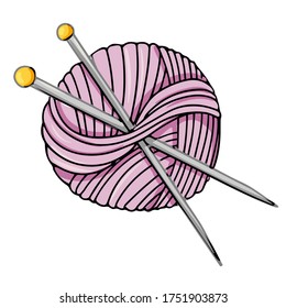 Violet ball of yarn from natural wool. vector illustration on a white background. needlework knitting doodles