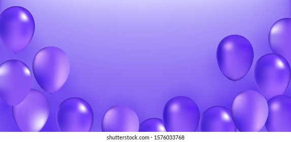 Violet Balloon Bunch. Vector Holiday Illustration Of Flying Violet Balloons. Birthday Or Other Holiday Event Decoration Element