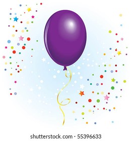 Violet balloon with dangling curly ribbon in vector format