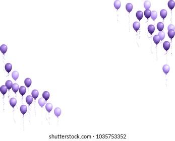 Violet balloons group isolated vector frame corners graphic design. Holiday celebration elements. Colorful helium flying balloons isolated bunch, group of party decor objects.