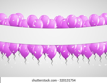 violet balloons with white confetti and blank label