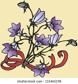 violet bells with red ribbon