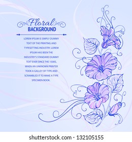 Violet bindweed on a grunge background with empty space. Vector illustration, contains transparencies, gradients and effects.