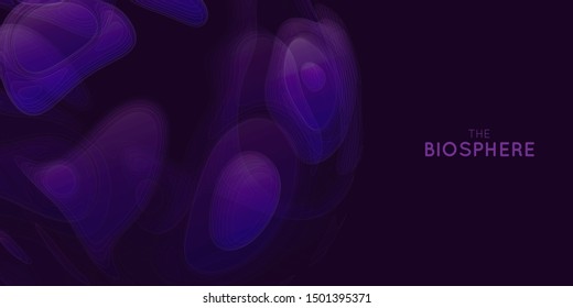 Violet Biosphere vector illustration. Abstract organic sphere. Liquid shape with outlines. Strange transparent life form. Holographic image or MRI of biologic structure. Wavy form cross section.