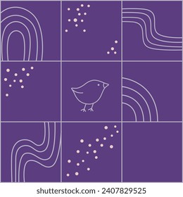 violet bird geomtric line seamless pattern