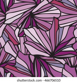 Violet and black abstract seamless vector pattern. Freehand drawn texture of wavy flowery ornament, dynamic lines with different line weight contours. Monochrome ornament in shades tints of violet.