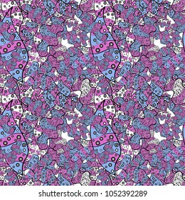 Violet, black and blue on colors. Seamless Beautiful fabric pattern. Nice background. Vector - stock. Doodles cute pattern. It can be used on wallpaper, mug prints, baby apparels, wrapping boxes etc.