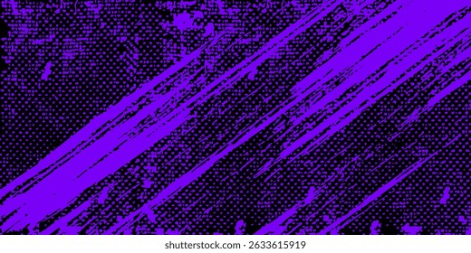 Violet and black colored grunge punk texture background with halftone overlay and paint drops. Modern urban graffiti style banner or poster design. Graffiti punk grunge banner with distress texture.