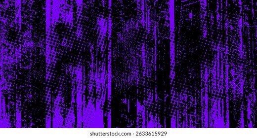 Fondo de textura punk grunge de color violeta y negro con superposición de semitonos y gotas de pintura. Diseño moderno de Anuncio o póster de estilo graffiti urbano. Anuncio grunge punk de graffiti con textura distress.
