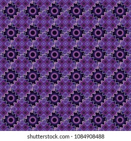 Violet, black and purple ethnic geometric motif seamless pattern in violet, black and purple on abstract background.