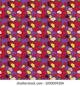 Violet, black and red. Festive love background. Vector. Happy Valentine':s Day. Perfect design element for wallpaper, wedding invitation. Seamless pattern Beautiful handdrawn seamless with hearts.