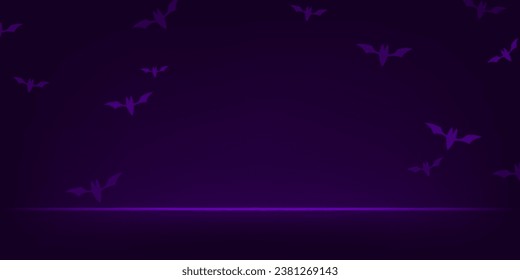 fondo de estudio violeta y negro. Habitación oscura vacía. Espacio para la venta de productos en el sitio web. Fondo de Halloween. Ilustración vectorial.