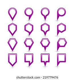 Violet blank map pin sign satin location icon with gray shadow and reflection isolated on white background. Web design element save in vector illustration 8 eps