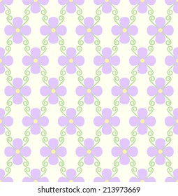 Violet blossom and spiral seamless pattern on pastel background. Sweet bloom for vintage or modern design.