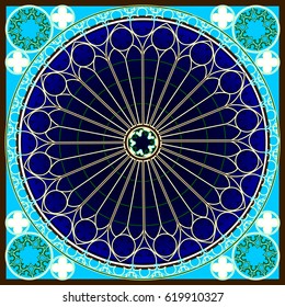 Violet and blue abstract lace background, square geometric pattern with ornate frame. Bandanna shawl fabric print, silk neck scarf or kerchief design, vector illustration.