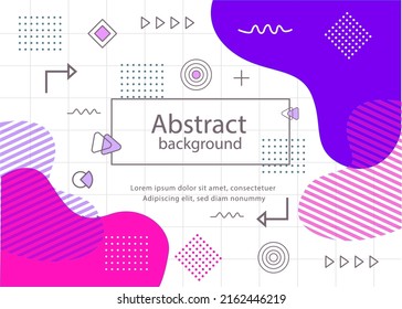 violet blue abstract memphis liquid background with yellow purple lines and circles geometric shapes