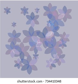 Violet and Blue Flowers of Different Size on Blue Background