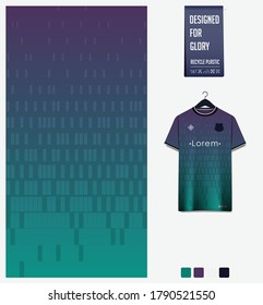 Violet Blue geometry shape abstract background. Fabric textile pattern design for soccer jersey football kit racing e-sport or sport uniform. Front t-shirt mockup template design. Vector Illustration.