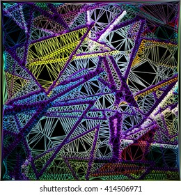 Violet blue green triangle line on black abstract background
