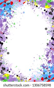 Violet and blue isolated vector colorful splattered frame for flyers, posters, invitations