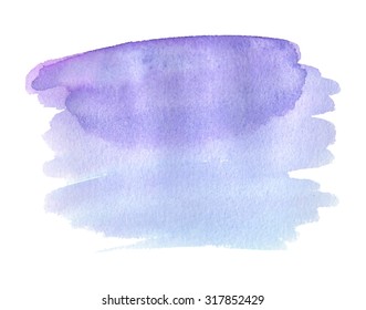 Violet blue isolated watercolor stroke on white background. Wet brush painted paper texture. Abstract artistic hand drawn vector illustration. Design water element for banner, print, template, cover