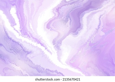 Violet blue liquid marble or watercolor background with glitter foil textured stripes. Purple cyan marbled alcohol ink drawing effect. Vector illustration design template for wedding invitation.