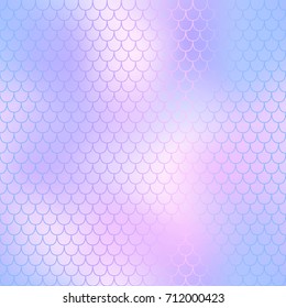 Violet and blue mermaid seamless pattern. Fantastic fish scale vector pattern. Colorful mermaid tail background. Fish skin texture in gentle pastel colors. Shiny mermaid skin surface. Wedding template
