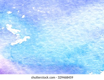 Violet blue paper hand drawn texture. Watercolor wet brush painted colorful abstract illustration. Artistic vector water background. Design wash card for scrapbook, wallpaper, poster, web, print