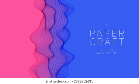 Violet to blue paper layers. 3D abstract gradient papercut. Colorful origami shape concept