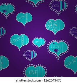 Violet, blue. Perfect design element for wallpaper, textile, wedding invitation. Vector. Happy Valentine':s Day. Festive love background. Seamless pattern Beautiful handdrawn seamless with hearts.