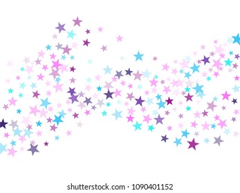 Violet blue pink purple magic stars sparkle texture vector. Colorful confetti of flying stars, magic geometric sparkles stardust vector background on white. Festive party design.