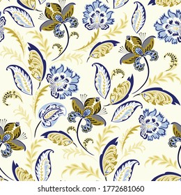 violet and blue seamless paisley pattern on background