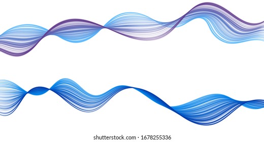 Violet blue wave ribbons frame vector  abstract background. Curve lines wavy ribbons flowing on white. Frame with text place