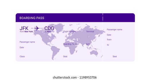 Violet boarding pass isolated on a white background. Vector illustration.