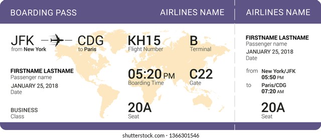 Violet boarding pass isolated on a white background. Vector illustration.