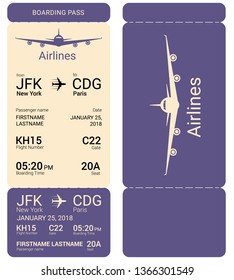 Violet boarding pass isolated on a white background. Vector illustration.