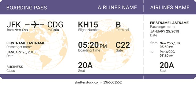 Violet boarding pass isolated on a white background. Vector illustration.