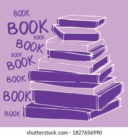 violet books cover for notebook library cute illustration vector print textile shops bag hand drawn stack of books bookworm study read