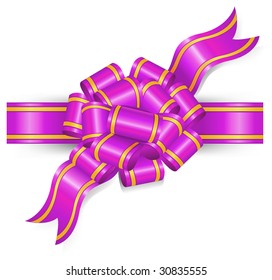 Violet bow on white background, gift tape the isolated object, vector illustration