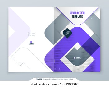 Violet Brochure Design. A4 Cover Template for Brochure, Report, Catalog, Magazine. Brochure Layout with Bright Color Shapes and Abstract Photo on Background. Modern Brochure concept