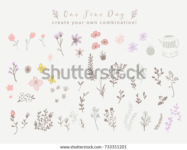 紫色と茶色の花柄のエレメント 素朴な花を持つベクター画像ポスター グリーティングカード 柔らかい花柄の背景 パステルカラーの花 のベクター画像素材 ロイヤリティフリー