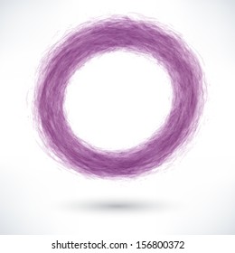 Violet brush stroke in the form of a circle with gray shadow. Abstract ring shape. Drawing created in ink sketch handmade technique. Vector illustration graphics design element 10 eps