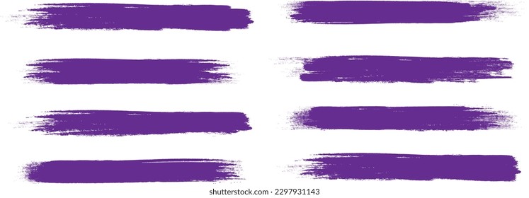 violetter Pinselstrich einzeln auf Hintergrund. Pinselstrich, Pinselstrich-Vektorgrafik für Farbfarbe, Grunge-Design-Element, Schmutzbanner, Aquarell-Design, schmutzige Textur. Trendiger Pinselstrich, Vektorgrafik