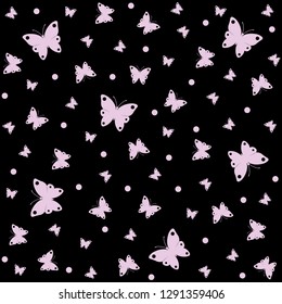 Violet butterflies pattern on black background