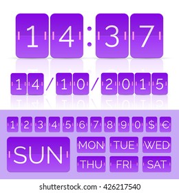 Violet calendar with timer and scoreboard numbers. Vector EPS10 illustration