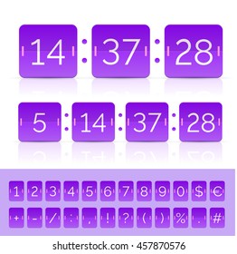 Violet calendar with timer and scoreboard numbers. Vector EPS10 illustration